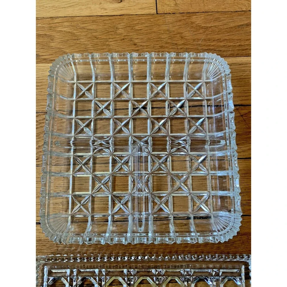 VTG Cut Glass Snack Sandwitch Trays Bohemian Large Heavy Solid (Set Of 2)
